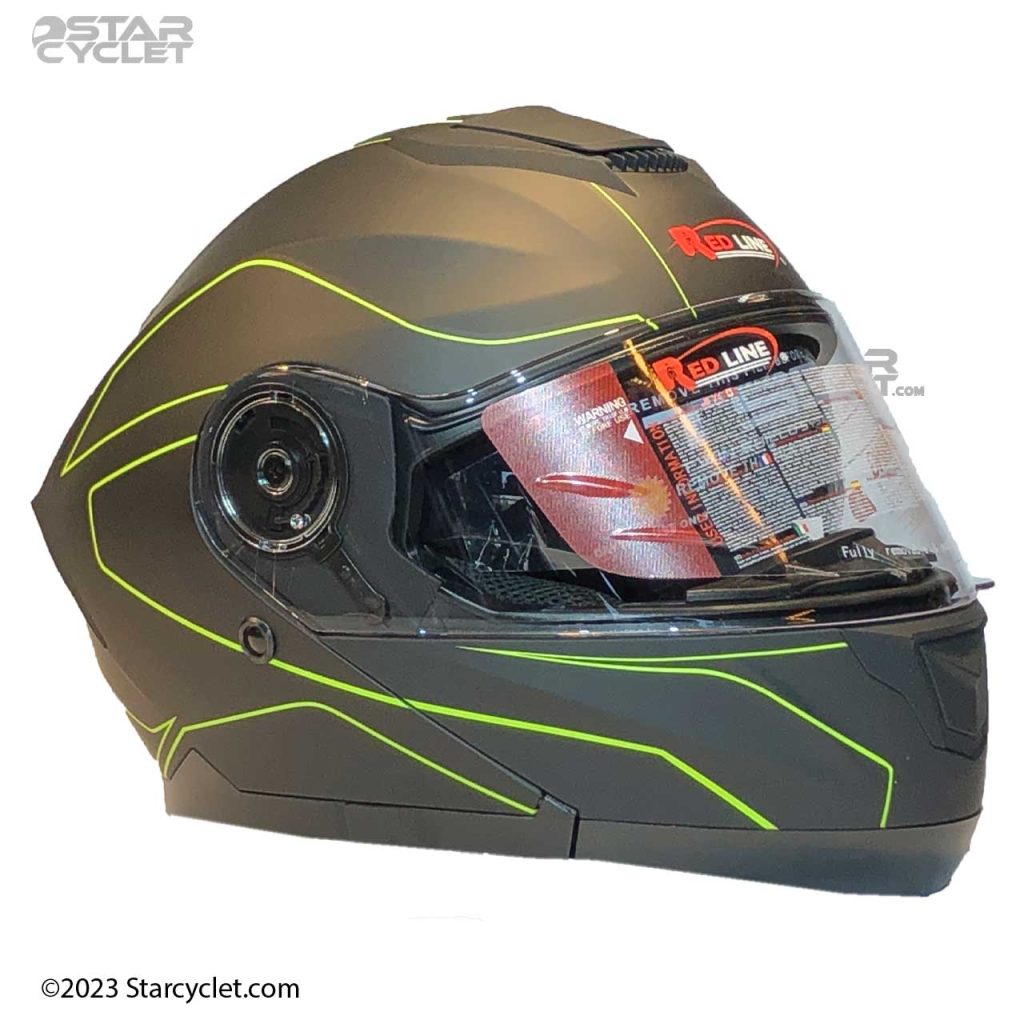 کلاه کاسکت فک متحرک ردلاین مدل BLK-GREEN NSH