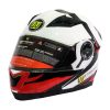 The کلاه کاسکت دابلیو استاندارد مدل Race is a white, black, and red motorcycle helmet with a clear visor, aerodynamic design, and yellow W Standard logos on the front and sides.