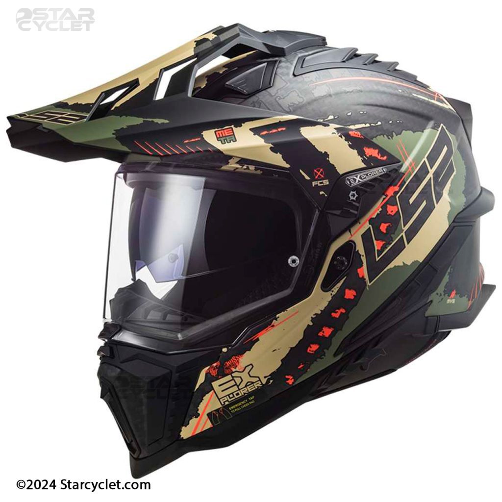 خرید کلاه کاسکت ادونچری LS2 مدل EXPLORER-CARBON-CREAM-GREEN-RED