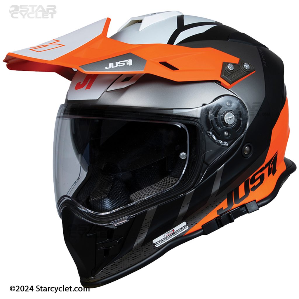 خرید کلاه کاسکت ادونچری JUST ONE مدل J34 WHITE-FLUO-ORANGE-BLACK
