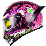 خرید کلاه کاسکت فک متحرک SOMAN مدل F2 GLOSS-BLACK-PINK-SPARK