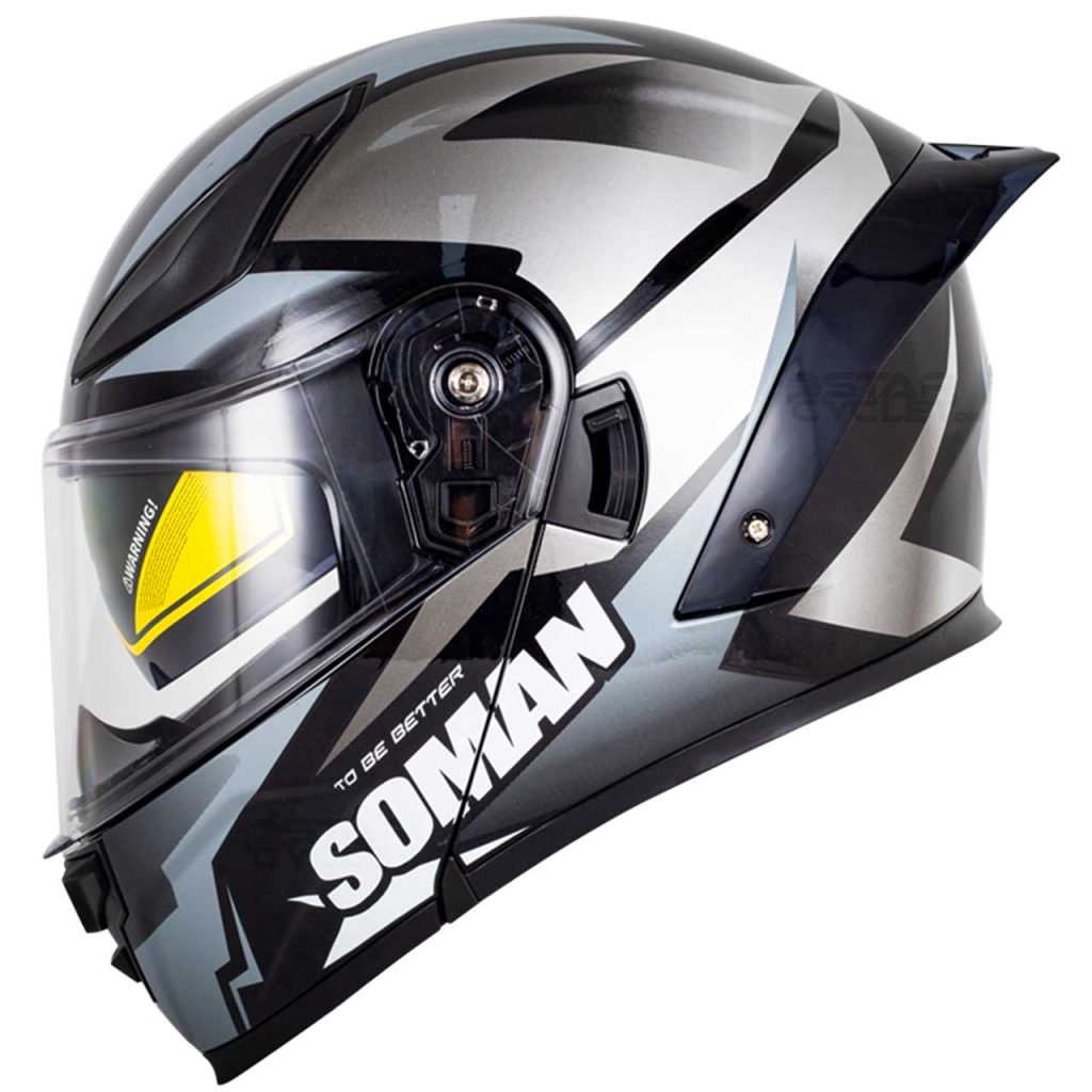 خرید کلاه کاسکت فک متحرک SOMAN مدل F2 SILVER-GREY-VISION