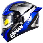 خرید کلاه کاسکت فک متحرک SOMAN مدلF2 WHITE-BLUE-VISION