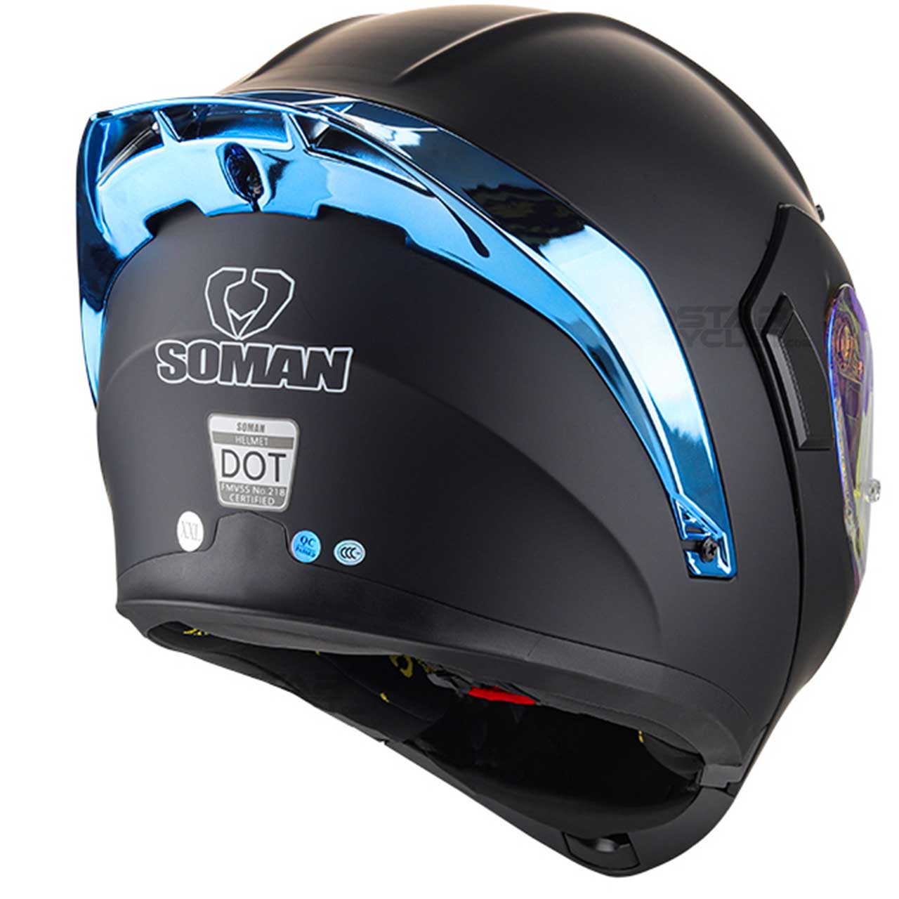 بررسی کلاه کاسکت فک متحرک SOMAN مدل 955 MATT-BLACK-ELECTROPLATED-BLUE