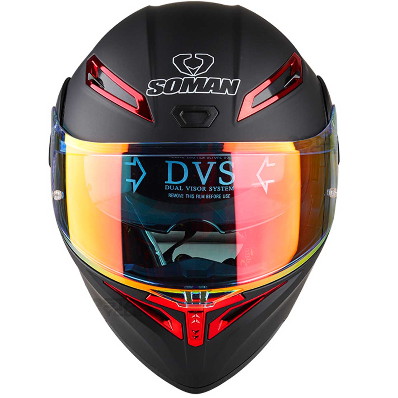عکس کلاه کاسکت فک متحرک SOMAN مدل 955 MATT-BLACK-ELECTROPLATED-RED