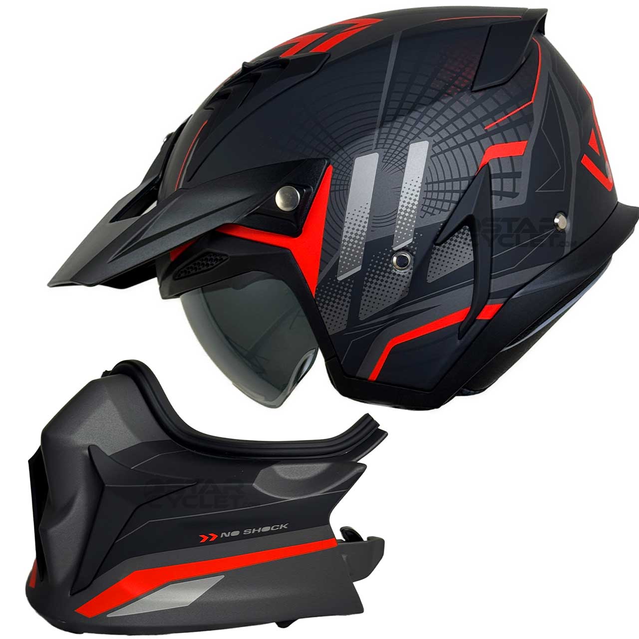 عکس کلاه کاسکت فک جدا RAPIDO مدل 890 MATT-BLACK-RED 6#H