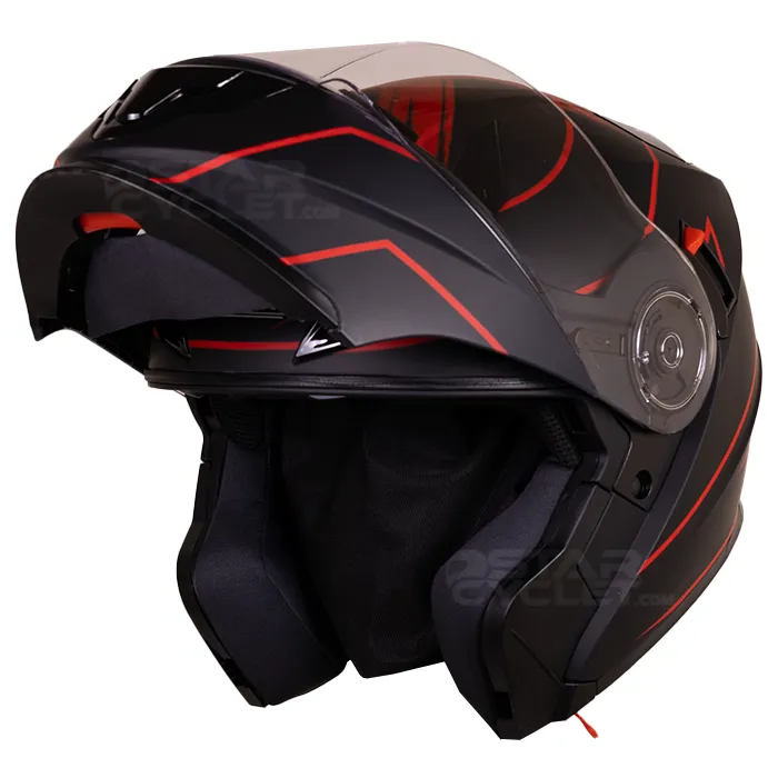 کلاه کاسکت فک متحرک RED LINE مدل MATT BLACK RED VOLATILIZE