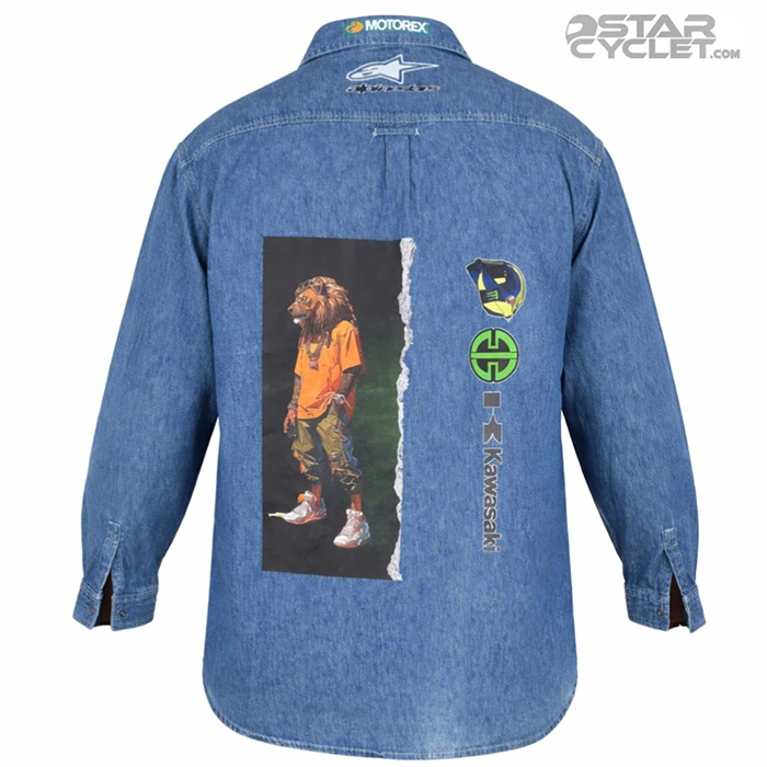 خرید پیراهن کتان موتورسواری HEMA مدل BLUE KAWSAKI